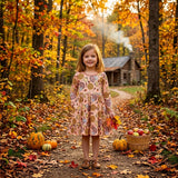 GLD1691 Thanksgiving Day Turkey Pumpkin Girl's Dress