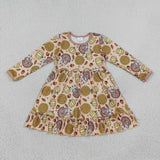 GLD1691 Thanksgiving Day Turkey Pumpkin Girl's Dress