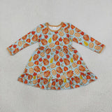 GLD1692 Thanksgiving Day Turkey Leaves Girl's Dress