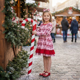 GLD1695 Christmas Santa Canes Red Ruffles Girl's Dress