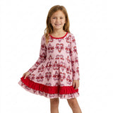 GLD1695 Christmas Santa Canes Red Ruffles Girl's Dress