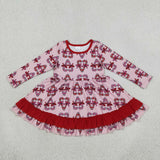 GLD1695 Christmas Santa Canes Red Ruffles Girl's Dress