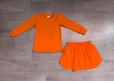 Preorder Samples GLD1696 Solid Orange Girls Skorts Set-2026.8.24