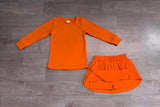 Preorder Samples GLD1696 Solid Orange Girls Skorts Set-2026.8.24