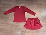 Preorder Samples GLD1697 Solid Burgundy Girls Skorts Set-2026.8.24