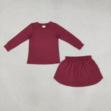 GLD1697 Solid Burgundy Girls Skorts Set