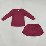 GLD1697 Solid Burgundy Girls Skorts Set