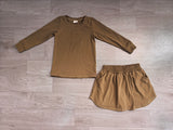 Preorder Samples GLD1698 Solid Olive Brown Girls Skorts Set-2026.8.24