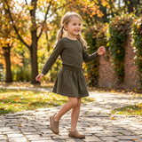 GLD1698 Solid Olive Brown Girls Skorts Set