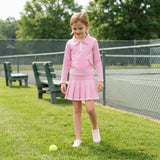 GLD1699 Pink Stripe Pleated Yoga Girls Skorts Set