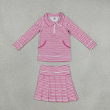 GLD1699 Pink Stripe Pleated Yoga Girls Skorts Set