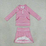 GLD1699 Pink Stripe Pleated Yoga Girls Skorts Set