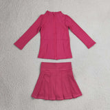 GLD1703 Hot Pink Zipper Pleated Yoga Girls Skorts Set