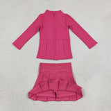 GLD1703 Hot Pink Zipper Pleated Yoga Girls Skorts Set
