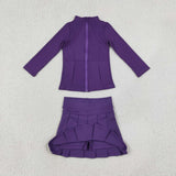 GLD1704 Purple Pleated Yoga Girls Skorts Set