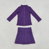 GLD1704 Purple Pleated Yoga Girls Skorts Set