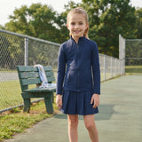 GLD1705 Navy Blue Pleated Yoga Girls Skorts Set