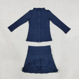 GLD1705 Navy Blue Pleated Yoga Girls Skorts Set