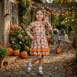 GLD1707 Halloween Bat Plaid Ruffles Girl's Dress