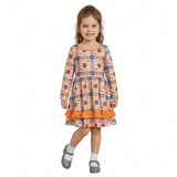 GLD1707 Halloween Bat Plaid Ruffles Girl's Dress