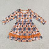 GLD1707 Halloween Bat Plaid Ruffles Girl's Dress