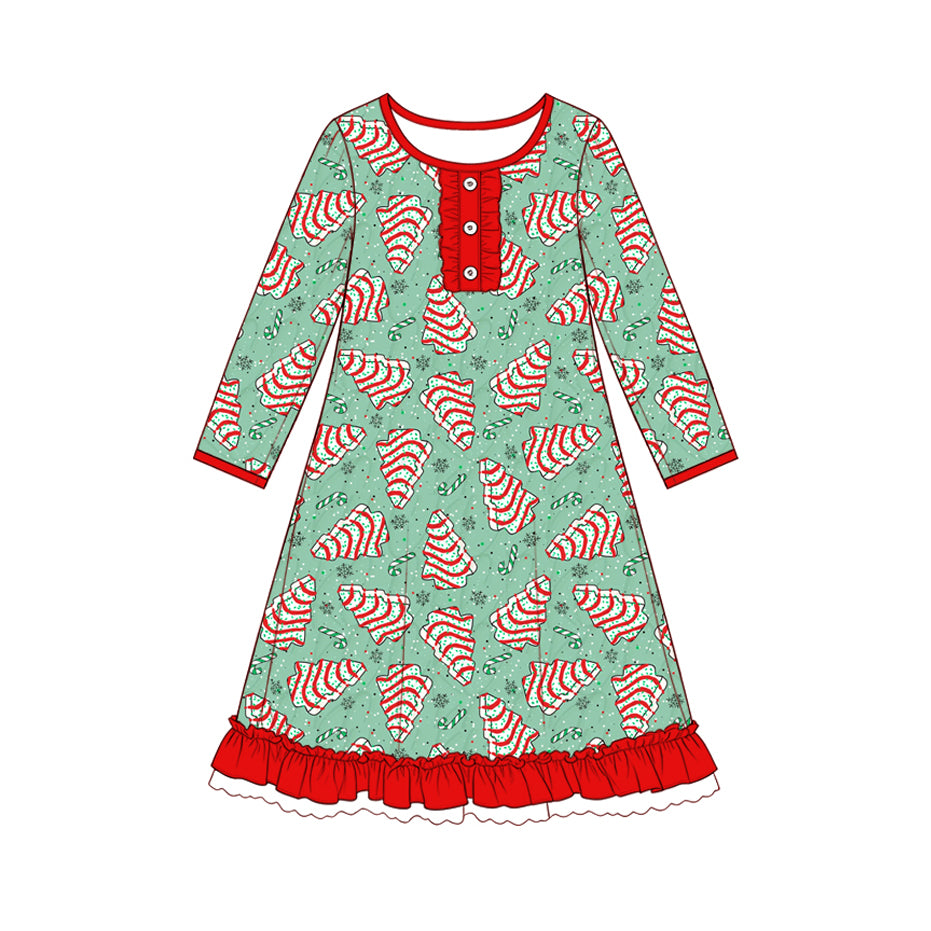 Preorder MOQ 5 pcs GLD1719 Christmas Trees Pie Girl's Dress 10-12T
