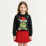 GLD1720 Christmas Green Animals Winter Knit Sweater Pleated Skirt Girls Set