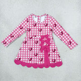GLD1750 Valentine's Day Love Rose Red Plaid Bows Yoga Scallop Edge Girl's Dress