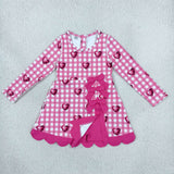 GLD1750 Valentine's Day Love Rose Red Plaid Bows Yoga Scallop Edge Girl's Dress