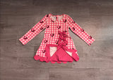 Preorder Samples GLD1750 Valentine's Day Love Plaid Yoga Scallop Edge Girl's Dress