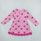 GLD1750 Valentine's Day Love Rose Red Plaid Bows Yoga Scallop Edge Girl's Dress
