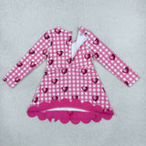 GLD1750 Valentine's Day Love Rose Red Plaid Bows Yoga Scallop Edge Girl's Dress