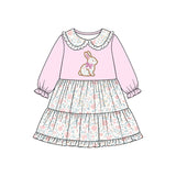 Preorder MOQ 5 pcs Each Style Easter Bunny Floral Bow Doll Collar Pink Kids Matching Clothes