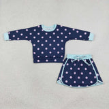 GLD1762 Dots Navy Long Sleeves Girls Skorts Set