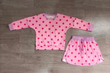NO MOQ Preorder Samples GLD1763 Dots Rose Red Long Sleeves Girls Skorts Set