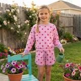 GLD1763 Dots Rose Red Long Sleeves Girls Skorts Set