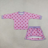 GLD1763 Dots Rose Red Long Sleeves Girls Skorts Set