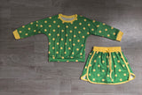 NO MOQ Preorder Samples GLD1764 Dots Green Long Sleeves Girls Skorts Set