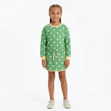 GLD1764 Dots Green Long Sleeves Girls Skorts Set