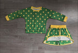 NO MOQ Preorder Samples GLD1764 Dots Green Long Sleeves Girls Skorts Set