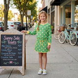 GLD1764 Dots Green Long Sleeves Girls Skorts Set