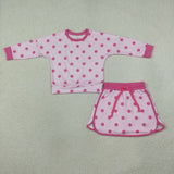 GLD1765 Dots Pink Long Sleeves Girls Skorts Set