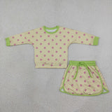 GLD1766 Dots Yellow Long Sleeves Girls Skorts Set