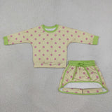 GLD1766 Dots Yellow Long Sleeves Girls Skorts Set