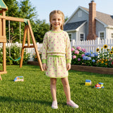 GLD1766 Dots Yellow Long Sleeves Girls Skorts Set