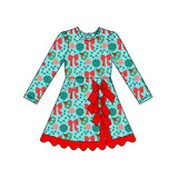 Preorder MOQ 5 pcs Each Style Christmas Santa Bows Yoga Scallop Edge Girl's Dress-2026.8.28