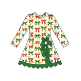 Preorder MOQ 5 pcs Each Style Christmas Santa Bows Yoga Scallop Edge Girl's Dress-2026.8.28