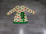 NO MOQ Preorder Samples GLD1781 Christmas Santa Bows Yoga Scallop Edge Girl's Dress