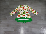 NO MOQ Preorder Samples GLD1781 Christmas Santa Bows Yoga Scallop Edge Girl's Dress