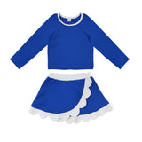 Preorder MOQ 5 pcs Each Style Solid Color Scallop Edge Yoga Girls Skorts Set